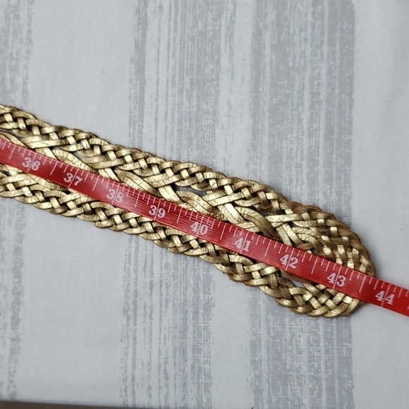 Woven Leather Belt - Metallic Gold Tone Sz Large by Calvin Klein - Picture 10 of 16